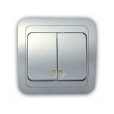Выключатель 2-кл. 2п СП Mimoza 10А IP20 с подсветкой серебр./серебр. Makel 23423 ( 1шт. )