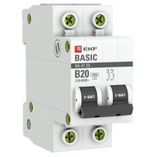 Автоматический выключатель 2P 16А (B) 4,5кА ВА 47-29 EKF Basic mcb4729-2-16-B