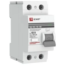 EKF Выключатель дифференциального тока (УЗО) 2п 40А 300мА тип AC ВД-100 (электромех.) PROxima EKF elcb-2-40-300-em-pro