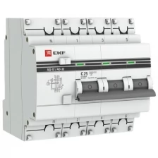 EKF Выключатель автоматический дифференциального тока 4п C 40А 30мА тип AC 4.5кА АД-32 защита 270В электрон. PROxima EKF DA32-40-30-4P-pro