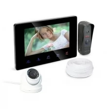 Набор (видеодомофон - купольная камера) - HDком B-707 и KDM6413-G (черный), домофон с камерой на квартиры, домофон с камерой и замком в подарочной упаковке