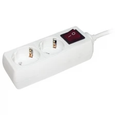 Удлинитель с выключателем IEK У02К-выкл, ПВС 3 x 1 мм², с заземлением, 2 розетки, 3 м, белый