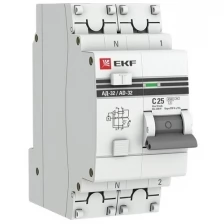 EKF Выключатель автоматический дифференциального тока 2п C 25А 10мА тип AC 4.5кА АД-32 защита 270В электрон. PROxima EKF DA32-25-10-pro