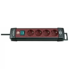Удлинитель 1,8 м Brennenstuhl Premium-Line, 4 розетки, выключатель, черный бордовый 1951740100