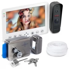 Набор (видеодомофон - замок) - HDcom W715 и AX-091 (white) электромеханический замок с домофоном для частного дома на калитку