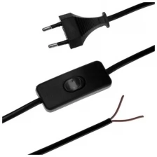 Шнур сетевой с выключателем для бра, 1.5 м, ШВВП 2 x 0.5 мм2, черный