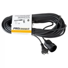 Удлинитель-шнур PROconnect ПВС 2х0,75, 20 м, б/з, 6 А, 1300 Вт, IP20, черный (Сделано в России)