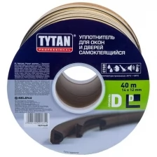 Уплотнитель промышленный D-профиль Tytan Professional, 14 x 12 мм, бухта 40 м, черный