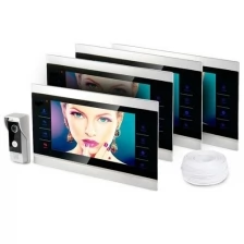 Набор: цветной видеодомофон HDcom S-104 3 цветных монитора панель вызова. Запись видео на SD карту по движению в подарочной упаковке