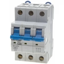Выключатель автоматический СВЕТОЗАР 3-полюсный, 16 A, ″C″, откл. сп. 6 кА, 400 В