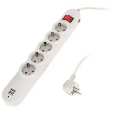 Сетевые фильтры SUPRA SF-5-ESC-USB-3M light grey /светло-серый,3м, 5 розеток с заземл.,выключатель/