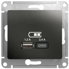 SE GLOSSA USB розетка A+С, 5В/2,4А, 2х5В/1,2 А, механизм, антрацит