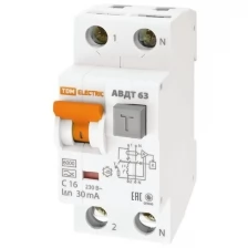 Дифференциальный автоматический выключатель Tdm Electric АВДТ 63, 2Р(1Р+N), C16, 30 мА, 6 кА, тип А
