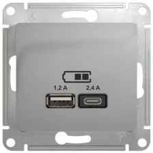 Glossa Алюминий Розетка USB A+С, 5В/2,4А, 2х5В/1,2А GSL000339