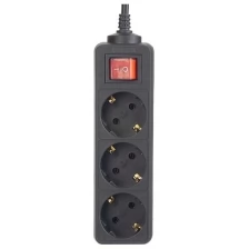 Сетевой удлинитель PERFEO с кнопкой "POWERMATE", 1,8м, 3 розетки, черный (PF-PM-3/1,8-B)