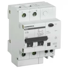 Дифференциальный автоматический выключатель Generica АД12, 2Р, 25А, 30 мА, 4,5 кА