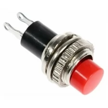 Выключатель-кнопка, 250 В, 2 А, ON-OFF, 2с, d=10,2 мм, без фиксации, металл, красная
