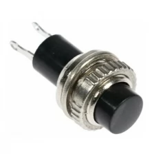 Выключатель-кнопка, 250 В, 2 А, ON-OFF, 2с, d=10,2 мм, без фиксации, металл, черная