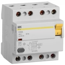 Выключатель дифференциального тока (УЗО) 4п 100А 30мА тип AC ВД1-63 IEK MDV10-4-100-030 (Цена за: 1 шт.)