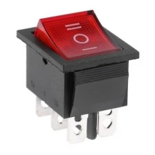 Клавишный выключатель, 250 В, 15 А, ON-OFF-ON, 6с, красный, с подсветкой, наб 10 ш.