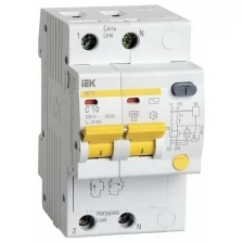 Выключатель автоматический дифференциального тока 2п C 10А 10мА тип AC 4.5кА АД-12 IEK MAD10-2-010-C-010 (Цена за: 1 шт.)