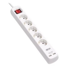 Блок распределения питания Tripplite 5-Outlet Power Strip with USB-A Charging - Schuko Outlets, 220-250V, 16A, 3 m Cord, Schuko Plug, White