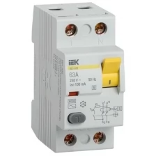 Выключатель дифференциального тока (УЗО) IEK 2п 63А 100мА тип ACS ВД1-63, MDV12-2-063-100
