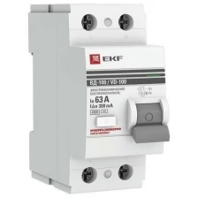 EKF Выключатель дифференциального тока (УЗО) 2п 63А 300мА тип AC ВД-100 (электромех.) PROxima EKF elcb-2-63-300-em-pro