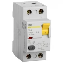 Выключатель дифференциальный (УЗО) ВД1-63 2п 16А 30мА тип AC | MDV10-2-016-030 | IEK