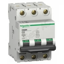 iC60N 3P 3А Автоматический выключатель 3-полюсный, 3А, 6кА (хар-ка C) Schneider Electric, A9F74303