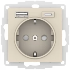 SE AtlasDesign Бежевый Розетка 16А с USB A+C (5В/2,4А/3 А, 2х5В/1,5А), мех