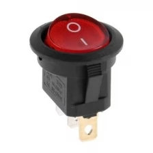 Клавишный выключатель круглый, 250 В, 6 А, ON-OFF, 3с, красный, с подсветкой, наб 10 ш.