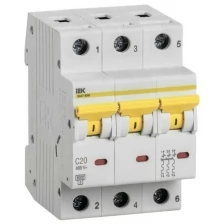 Автоматический выключатель IEK ВА47-60М 3P 20А (C) 6кА, MVA31-3-020-C