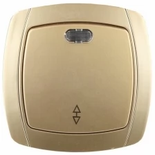 Выключатель СВЕТОЗАР "акцент" проходной одноклавишный в сборе, с подсветкой, цвет золотой металлик, 10А/~250В