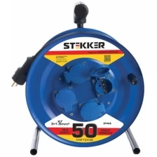 Удлинитель на металлической катушке с/з 4-местный Stekker, PRF02-31-50, 50м, 3*1,5, серия Professional, синий