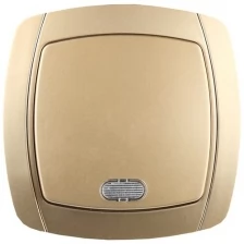 Выключатель СВЕТОЗАР "акцент" одноклавишный в сборе, с подсветкой, цвет золотой металлик, 10А/~250В