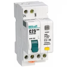 ДИФ102-1N-025А-030-C дифференциальный автоматический выключатель 1Р+N 25А 30мА тип AC, 4,5кА (хар-ка C) DEKraft Schneider Electric