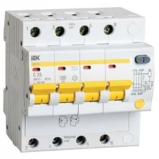 Дифференциальный автоматический выключатель АД14 4 полюса, 25А, Тип AC, х-ка C, 100мА | код. MAD10-4-025-C-100 | IEK ( 1шт. )