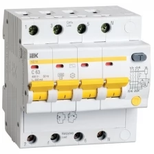 Выключатель автоматический дифференциального тока 4п C 63А 300мА тип AC 4.5кА АД-14 IEK MAD10-4-063-C-300 (Цена за: 1 шт.)