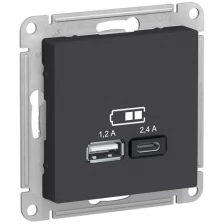 Розетка Schneider Electric AtlasDesign, ATN001039, USB для зарядки, Антрацит