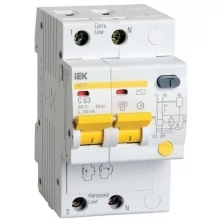 Выключатель автоматический дифференциального тока 2п C 63А 100мА тип AC 4.5кА АД-12 IEK MAD10-2-063-C-100 (Цена за: 1 шт.)