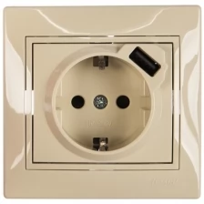 Розетка Lezard MIRA с заземлением + USB разъём, кремовый 701-0303-181