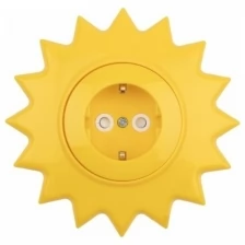 Розетка одноместная Kranz Happy Солнце скрытой установки с заземлением и защитными шторками, желтая .