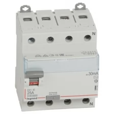 Выключатель дифференциального тока (ВДТ, УЗО) Legrand 411702 DX³-ID - 4П, 400 В~, 25 А, тип AC, 30 мА, 4 модуля