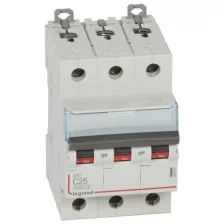 Автоматический выключатель Legrand 407861 DX³ 6000 - 10 кА - тип характеристики C, 3П, 400 В~, 25 А, 3 модуля