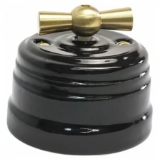 Переключатель поворотный (1-кл) керамический EDISEL Grande черный с латунной ручкой
