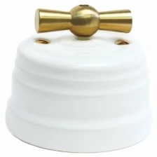 Переключатель поворотный (1-кл) керамический EDISEL Grande белый с латунной ручкой