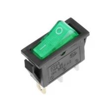 Клавишный выключатель, 250 В, 15 А, ON-OFF, 3с, зеленый, с подсветкой