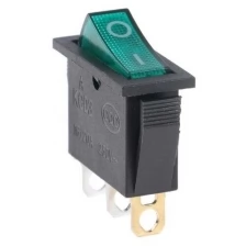 Клавишный выключатель, 250 В, 15 А, ON-OFF, 3с, зеленый, с подсветкой