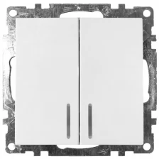 Выключатель электрический 2-клавишный c индикатором (механизм), серия Катрин, GLS10-7102-01, белый